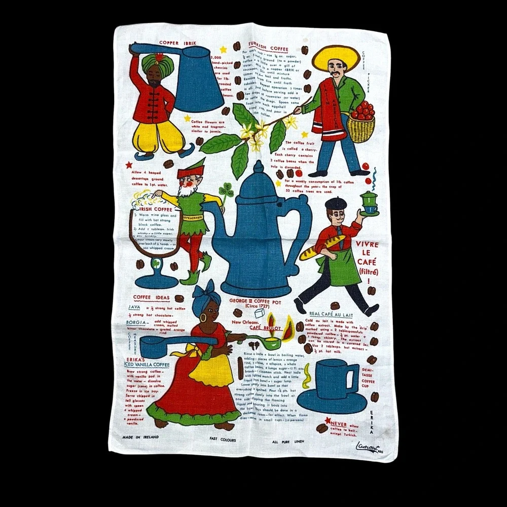 Vintage Lamont Irish Linen Tea Towel Coffee Recipes Ideas Mid Century Ireland